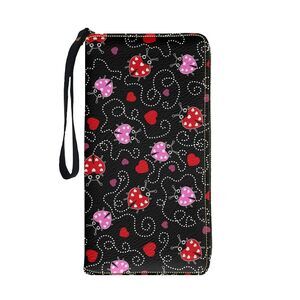 7926 Ladybug Wallet Wristlet Black PU Leather Handbags Waterproof Zipper